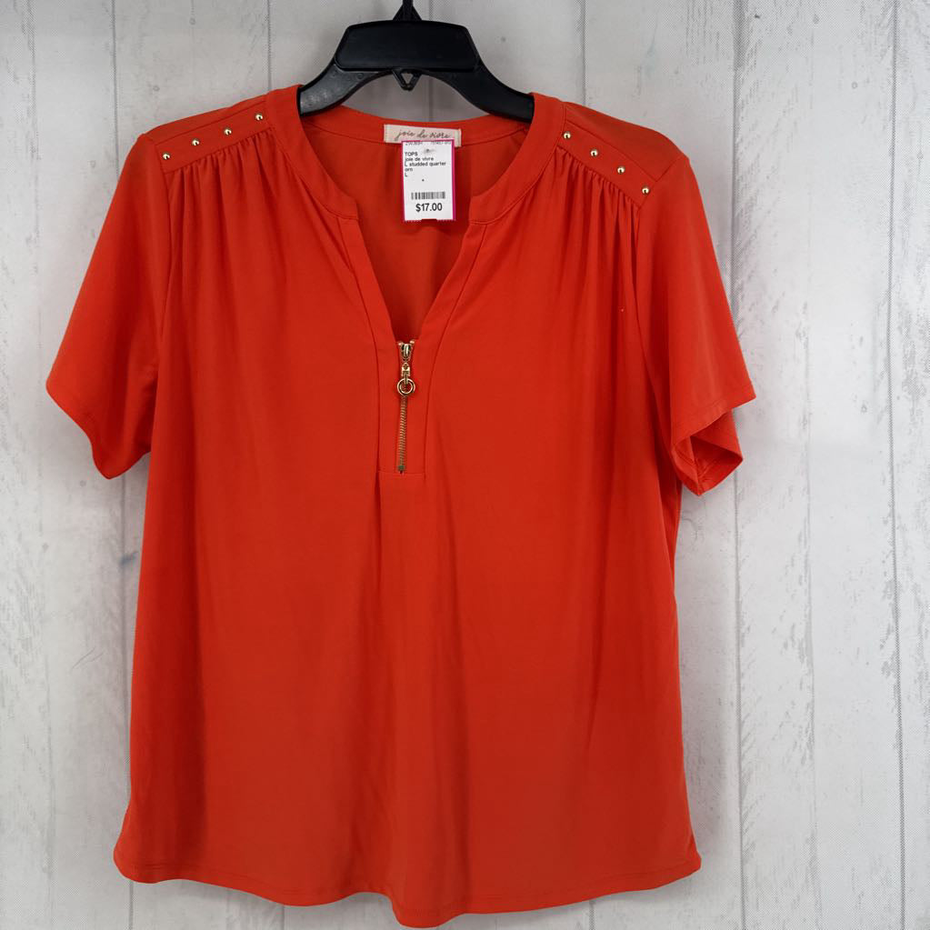 L studded quarter zip s/s top