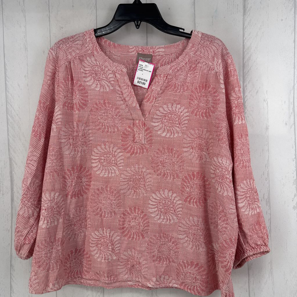 L embroidered split neck 3/4 slv top