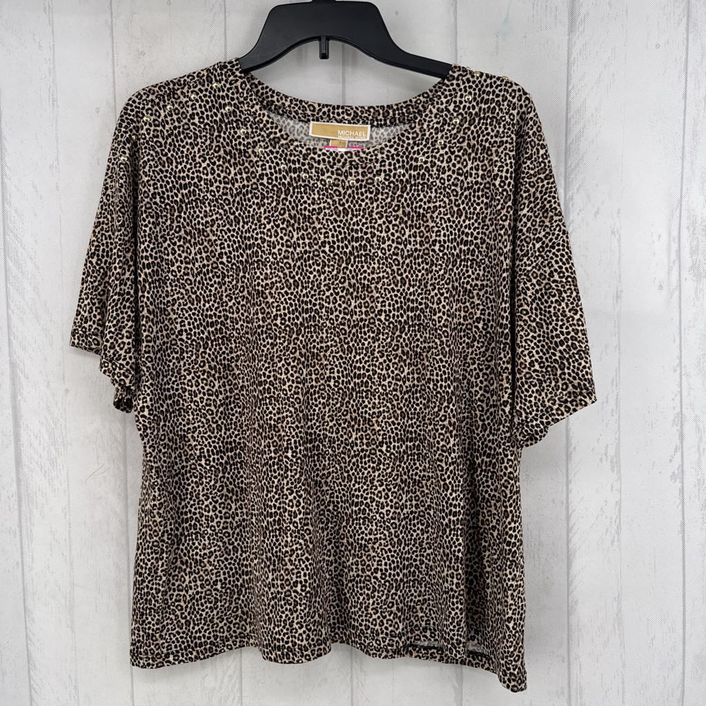 L studded animal print s/s top