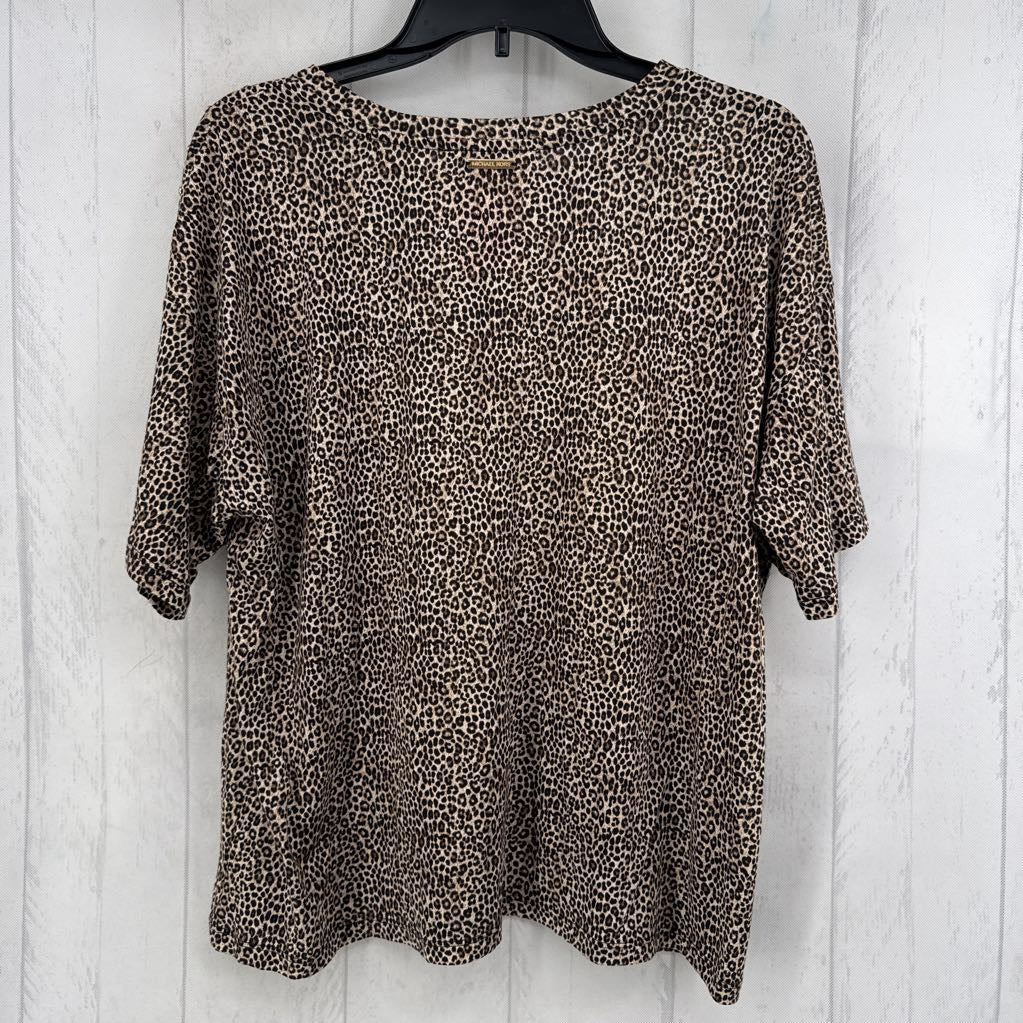 L studded animal print s/s top