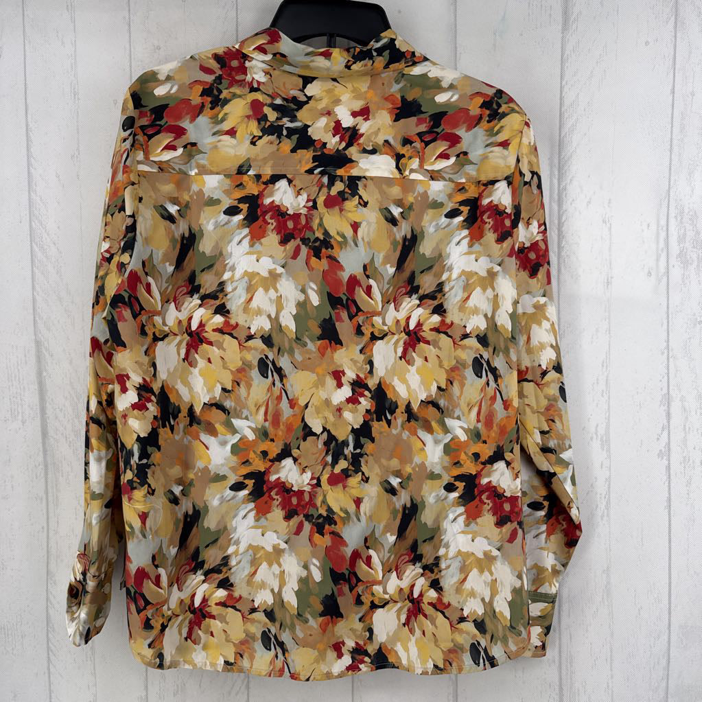 L flo print button down l/s top