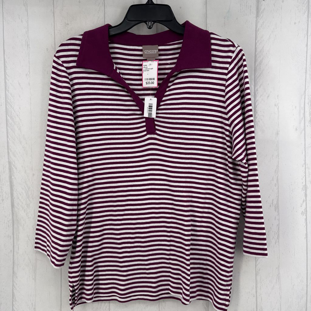 L collared split neck 3/4 slv tee