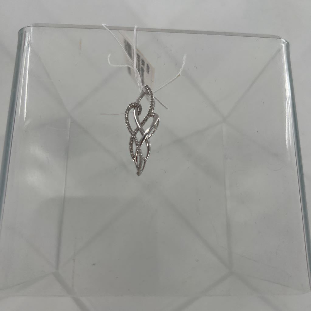 10K dipped silver intertwined loop pave stone pendant