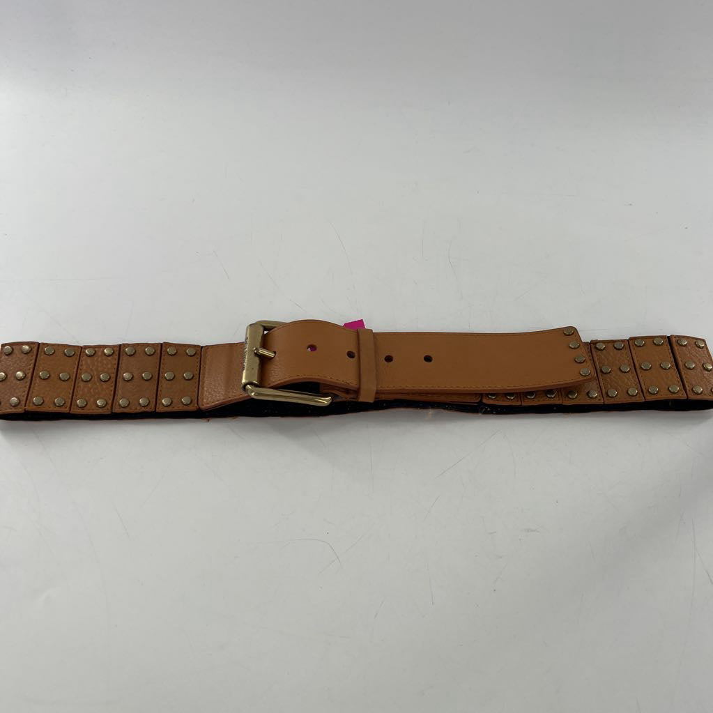 L leather studded brown belt