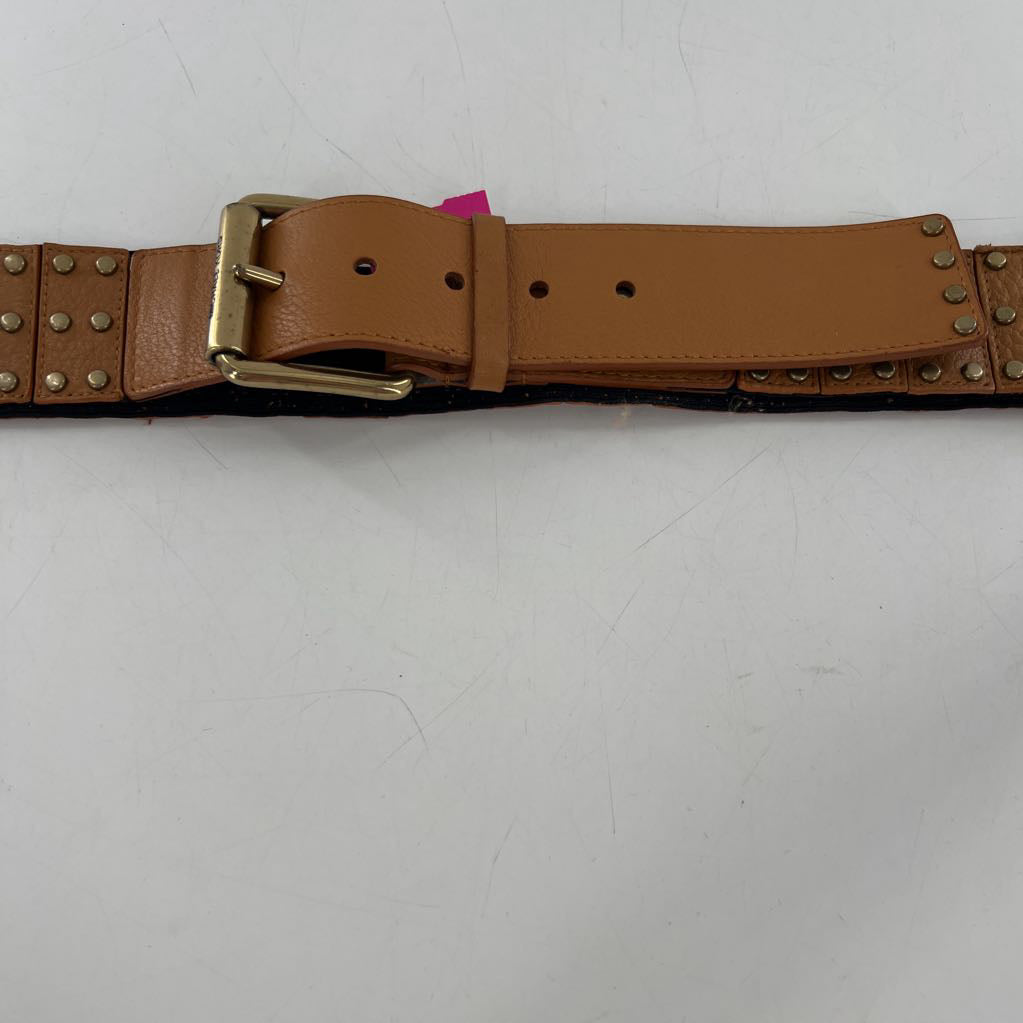 L leather studded brown belt