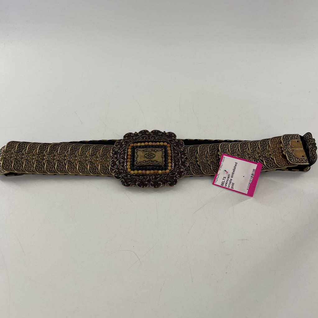 ornate embelished gold metal link elastic belt
