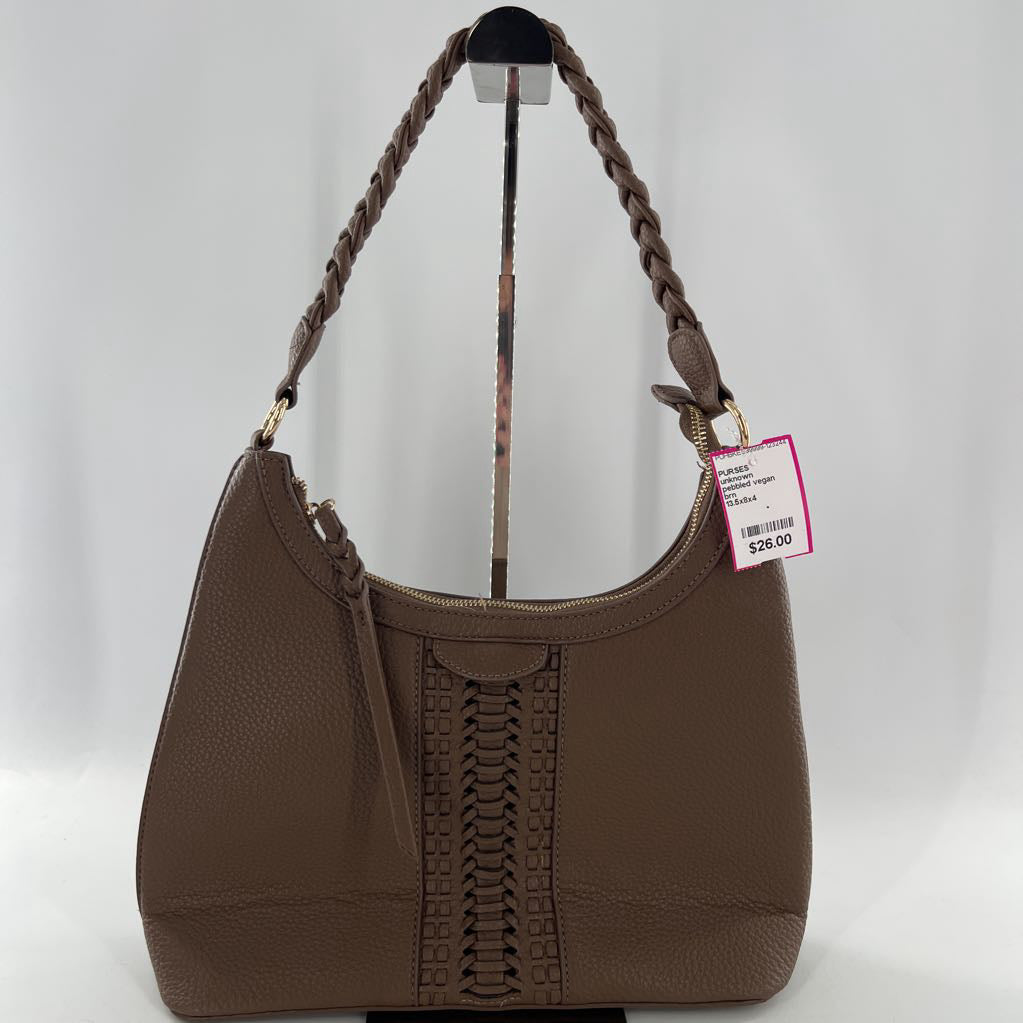 pebbled vegan leather woven strap shoulder bag