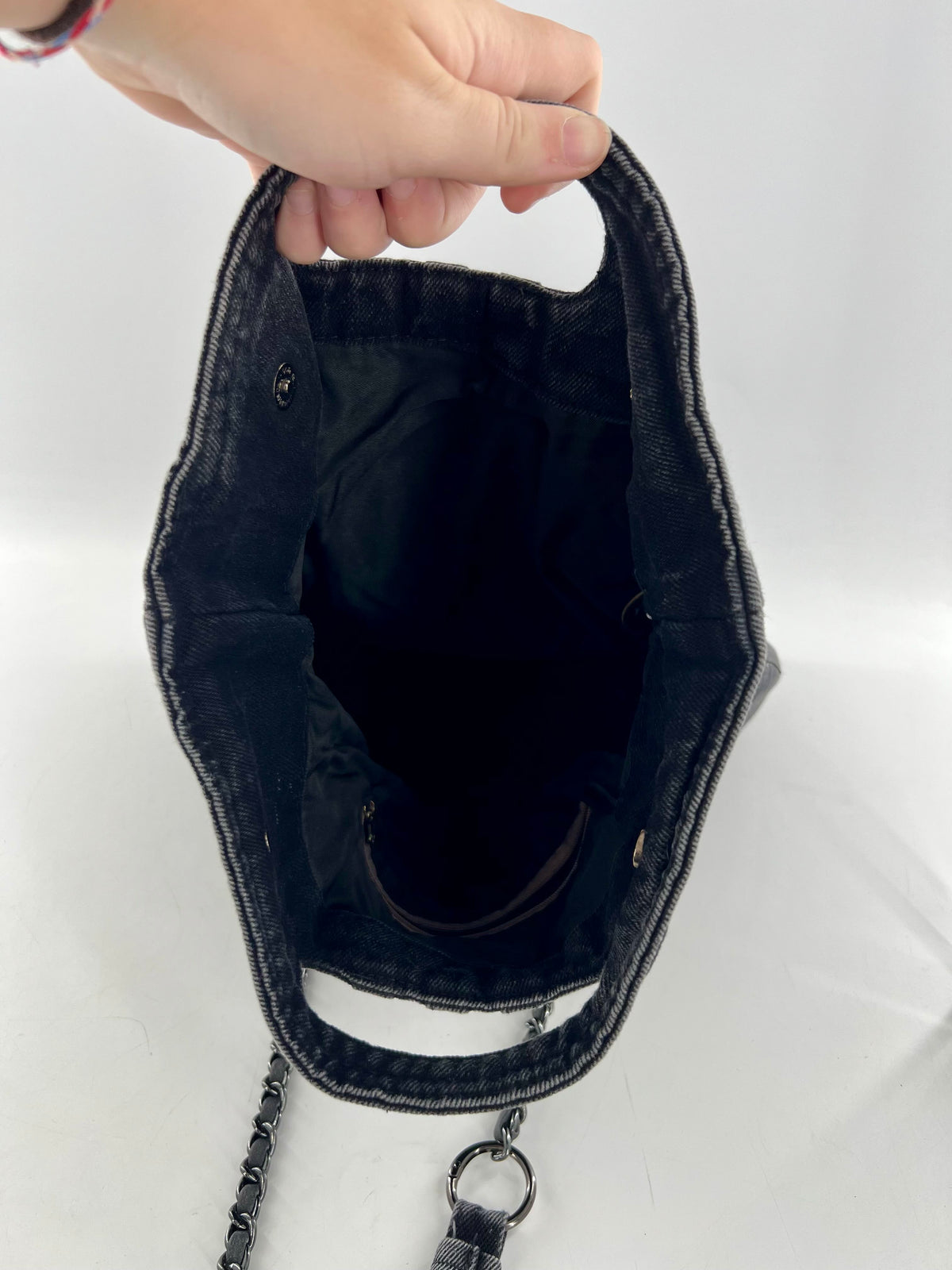 denim chain strap convertible bag
