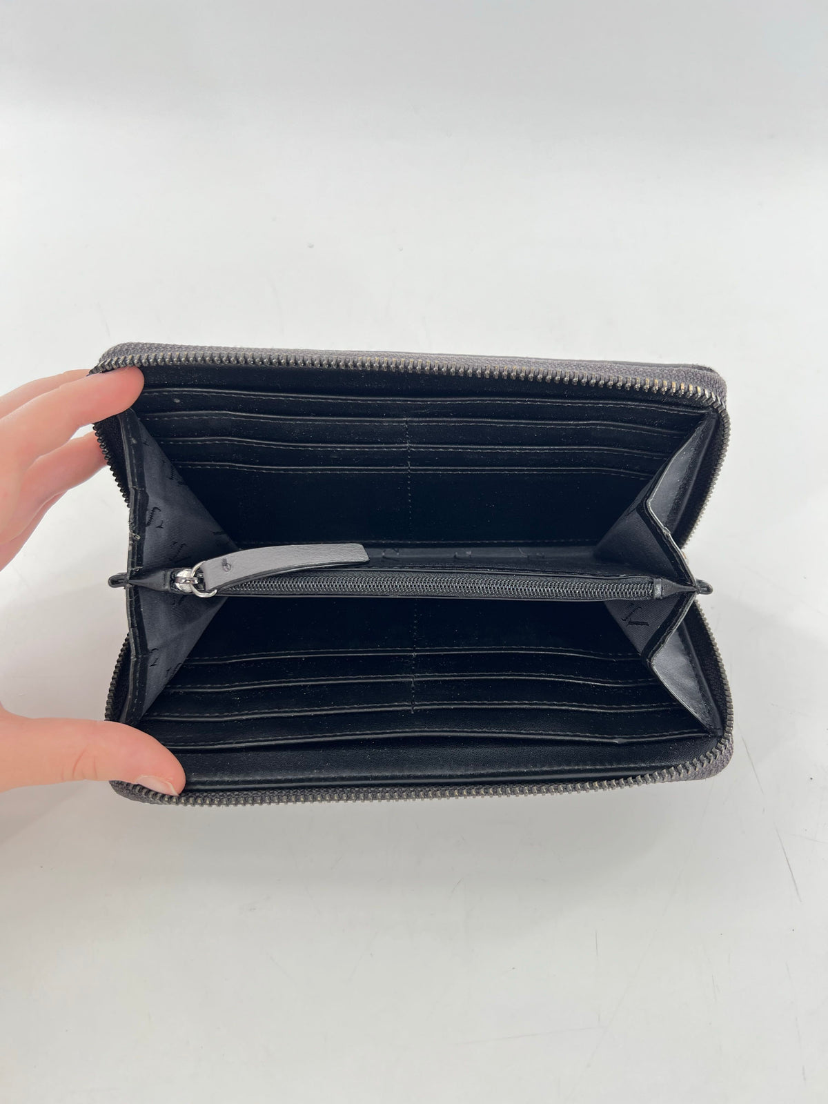 two-tone zip-around wallet