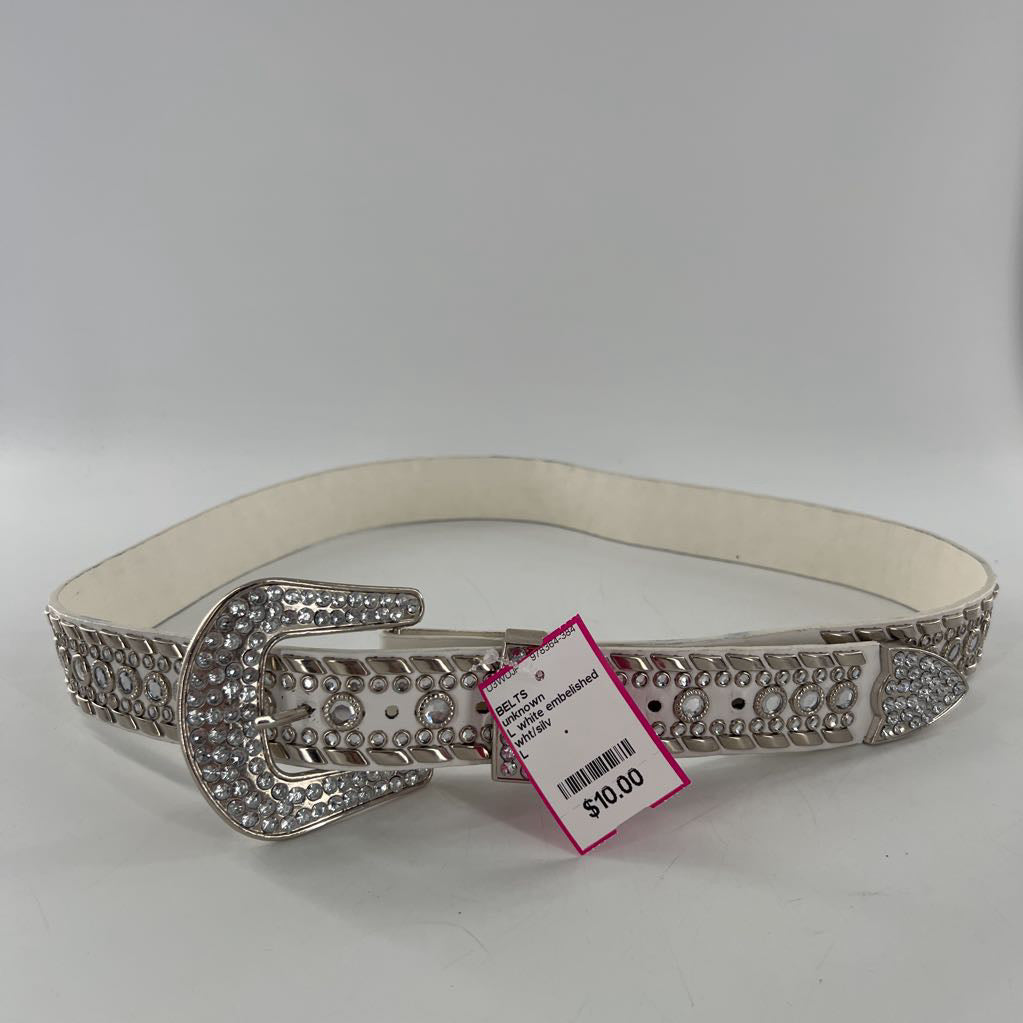 L white embelished belt