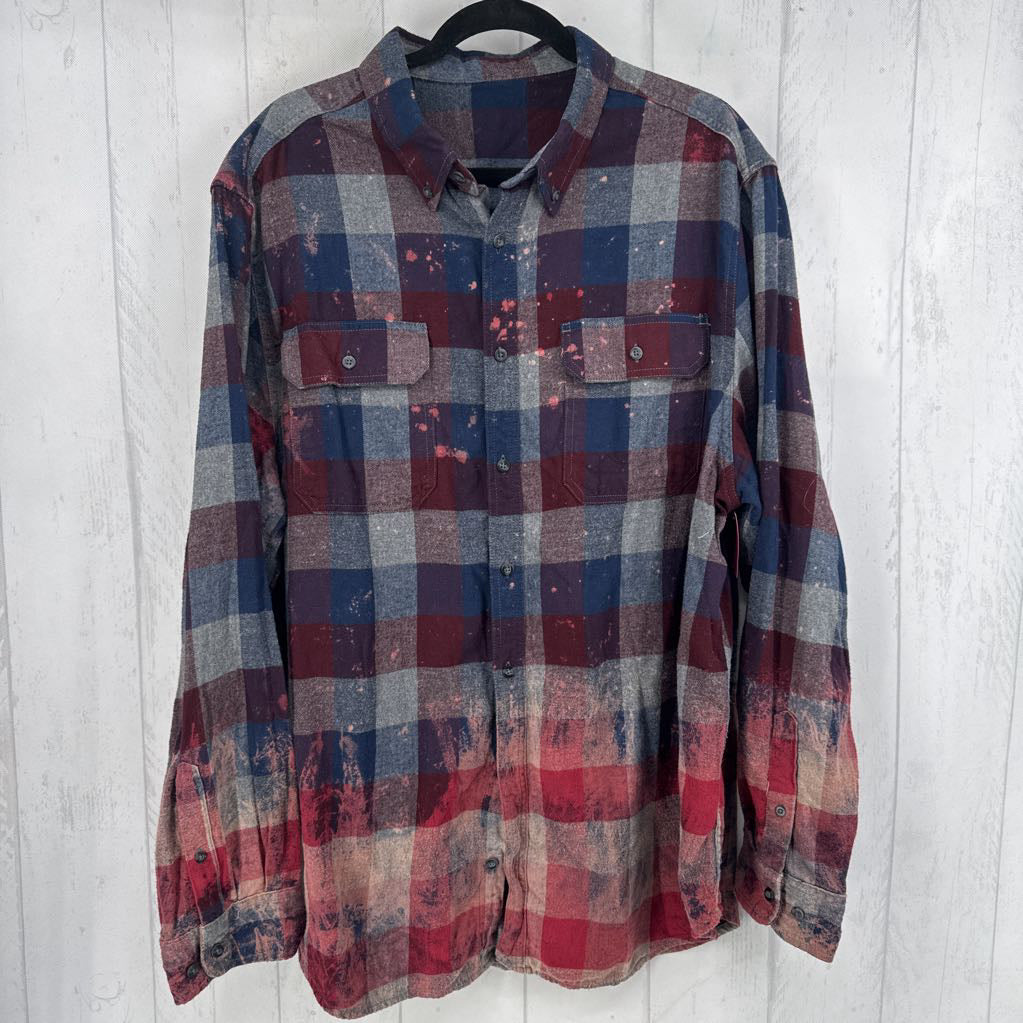 2XL ombre plaid button down l/s top
