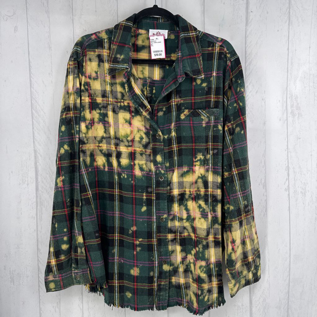 2XL ombre plaid button down l/s top
