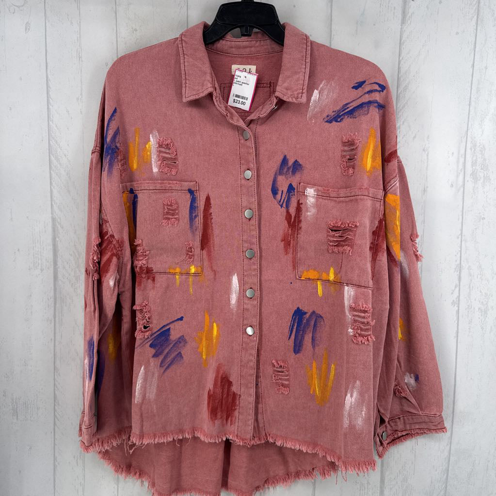 L paint splatter denim shacket