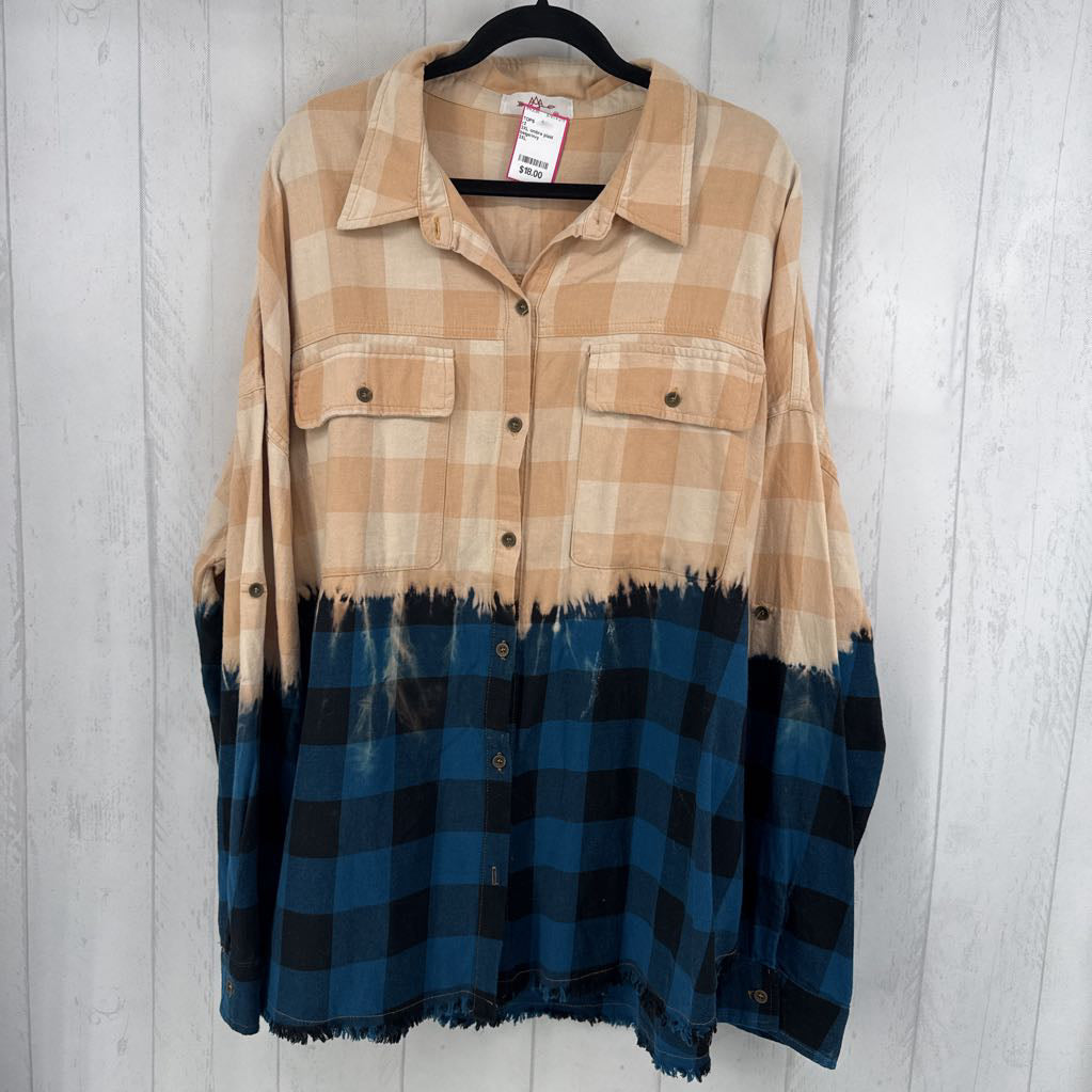 3XL ombre plaid button down l/s top