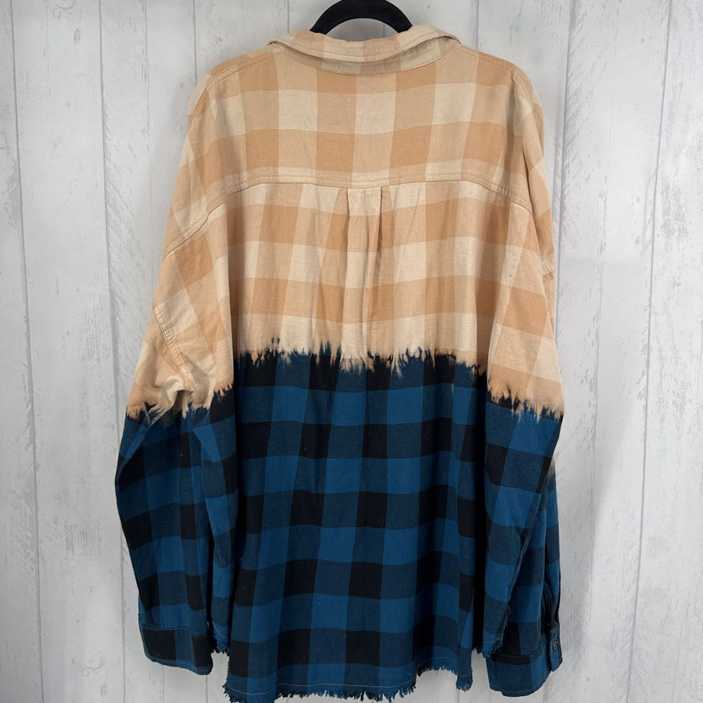 3XL ombre plaid button down l/s top