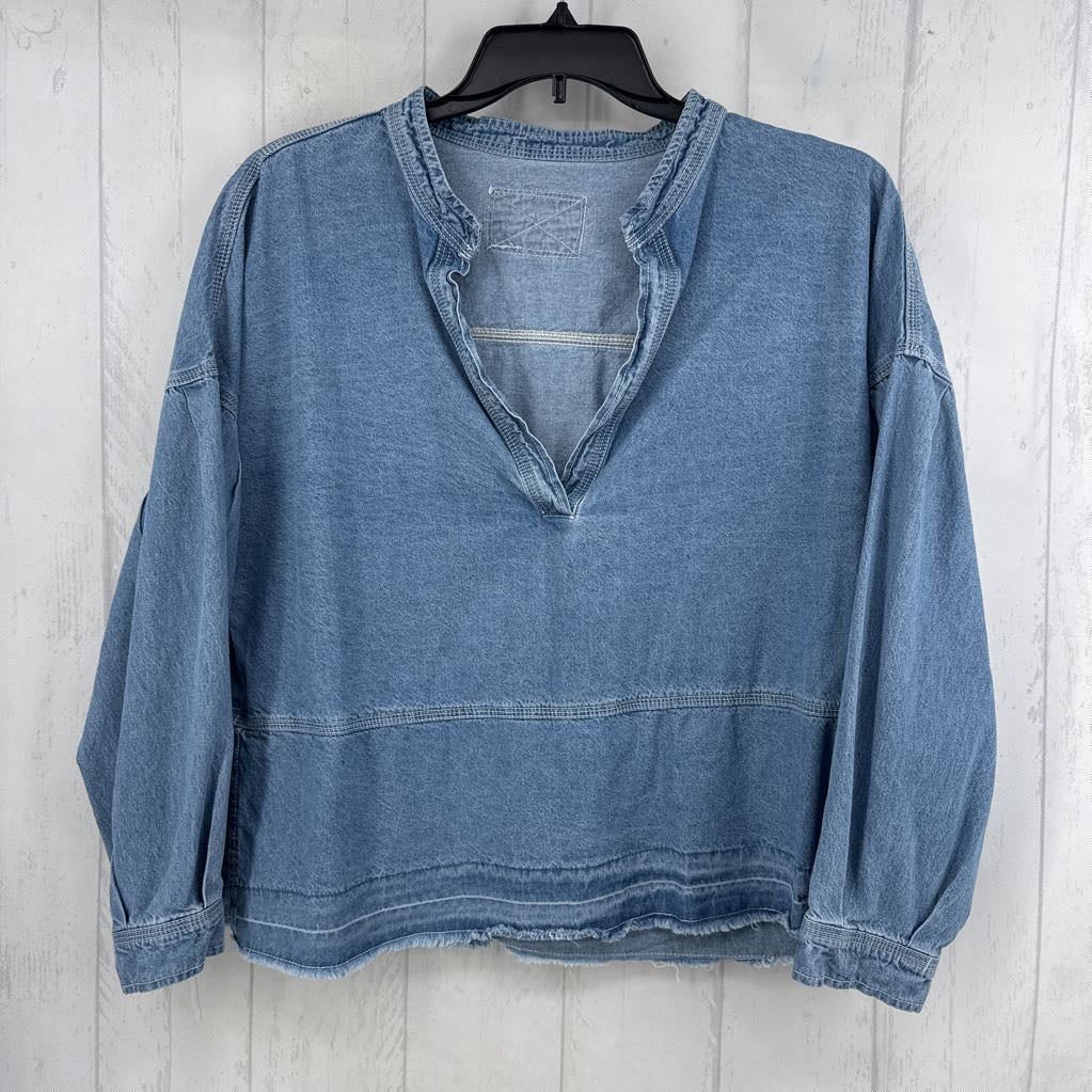 L v-neck denim l/s pullover