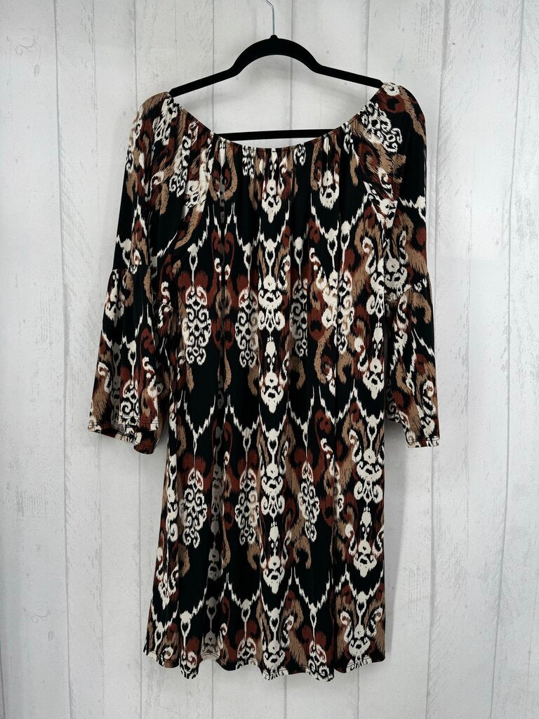 S printed bell slv dress
