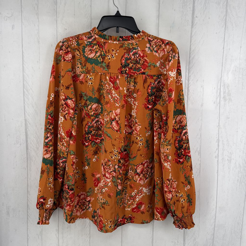 S flo print tie front l/s top