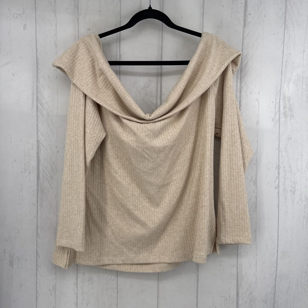 3X ribbed cowl neck l/s top