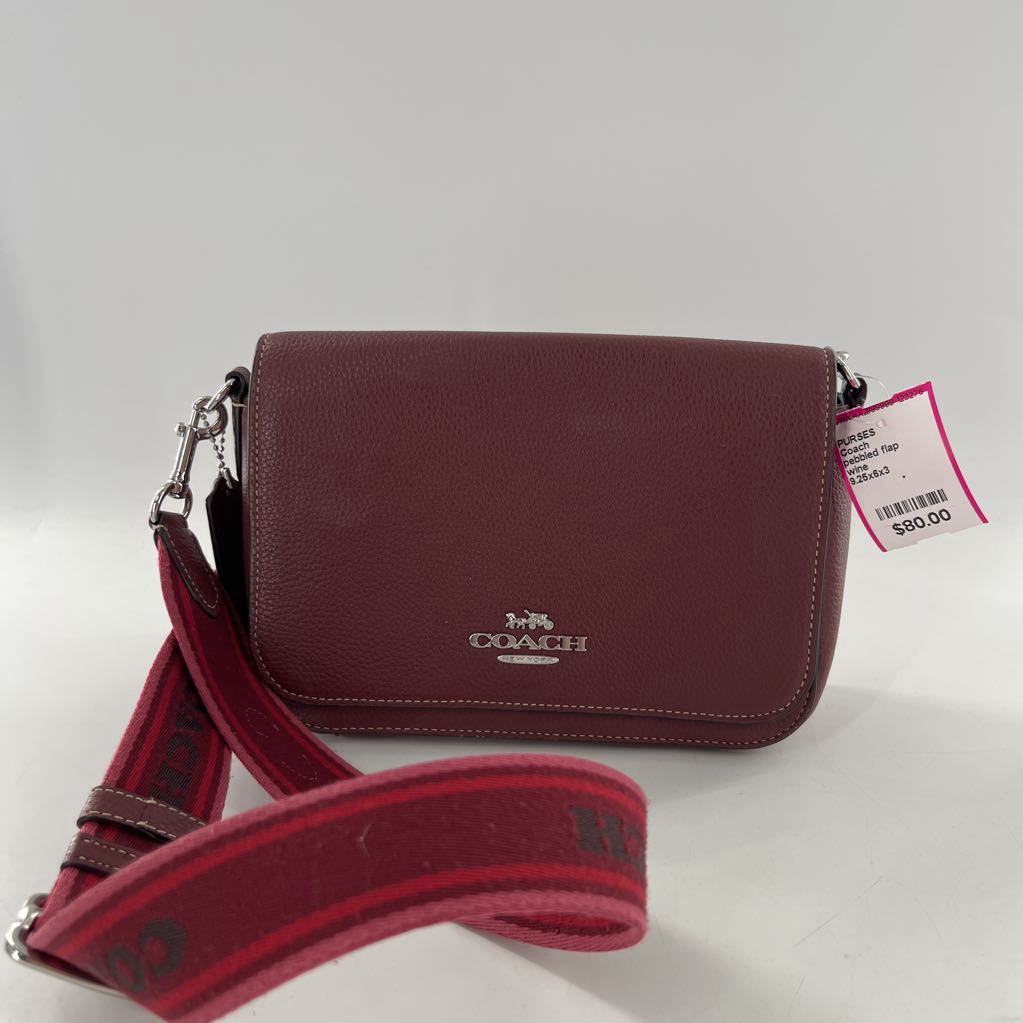 pebbled flap messenger crossbody w/ branded strap