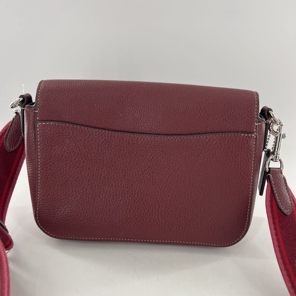 pebbled flap messenger crossbody w/ branded strap