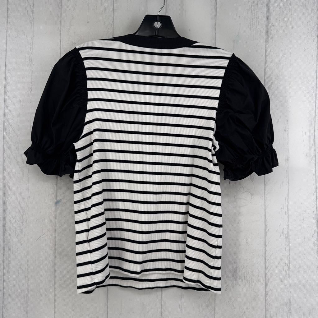 M striped split neck s/s top