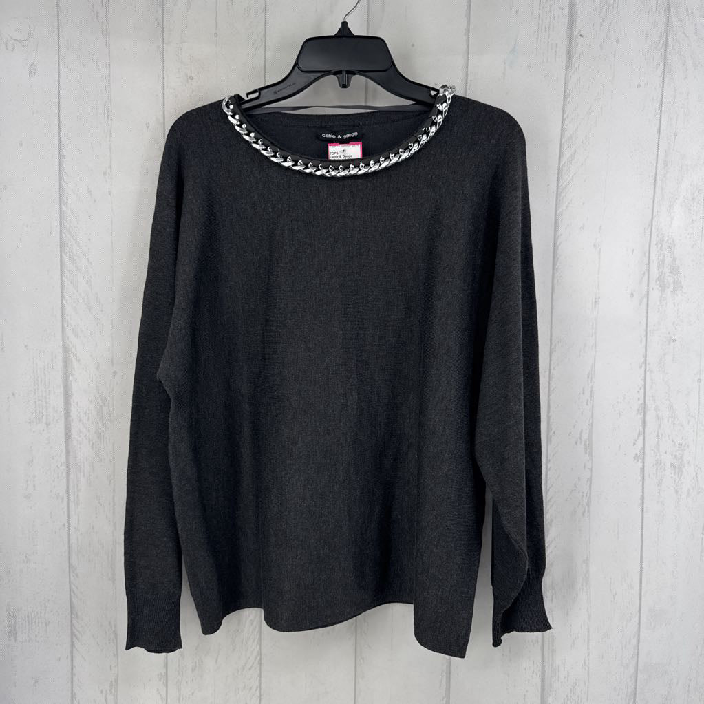 L chain detail l/s knit top
