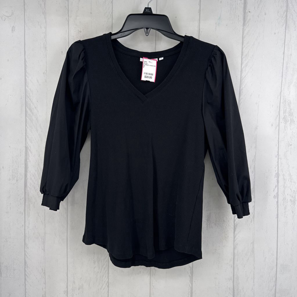 M ribbed v-neck 3/4 slv top