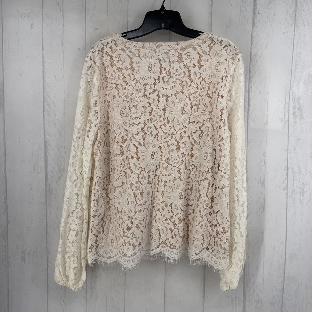 XL lace split neck button down l/s top