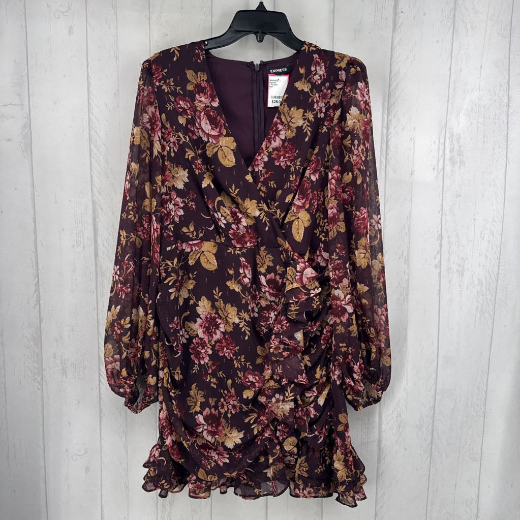 L flo print crossover l/s dress