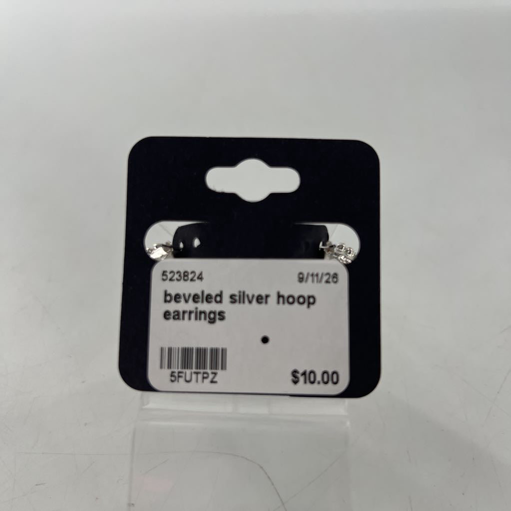 beveled silver hoop earrings