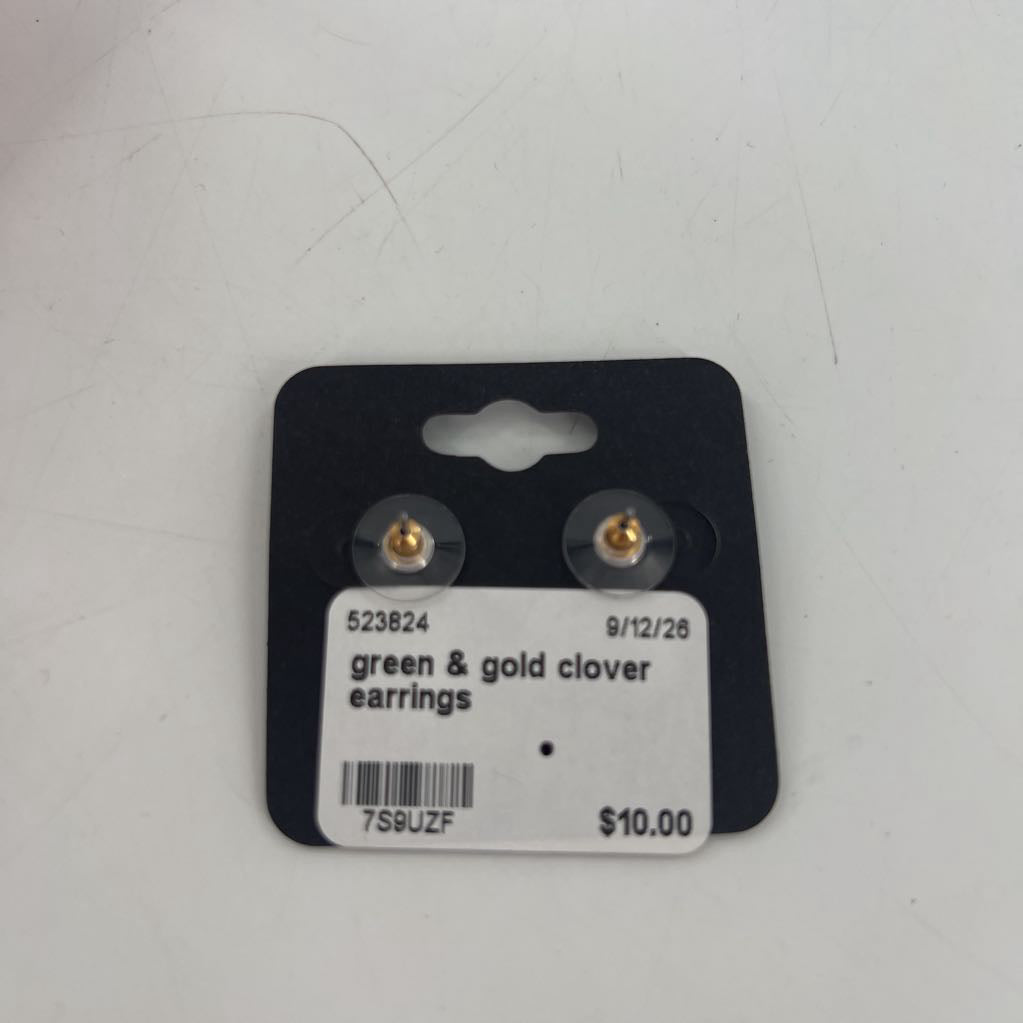 green & gold clover earrings