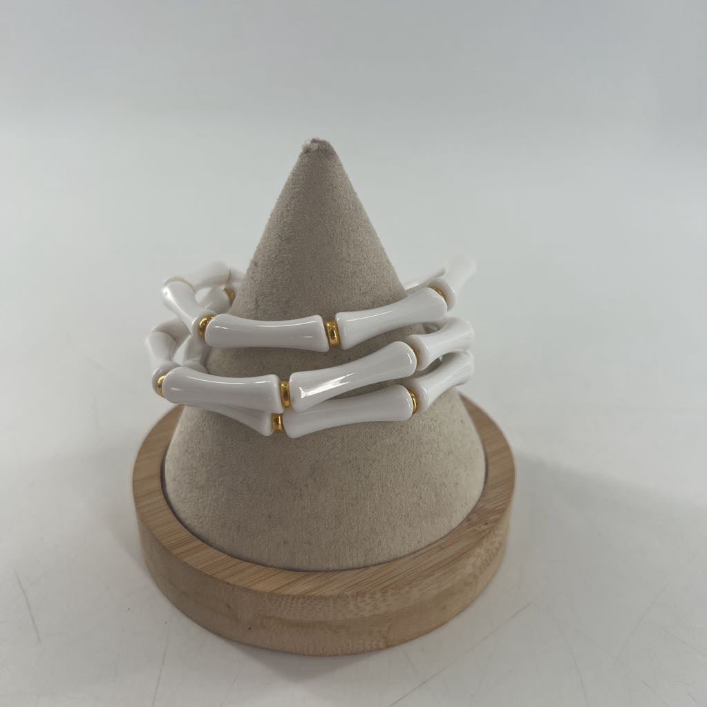 white & gold stretch bracelet stack