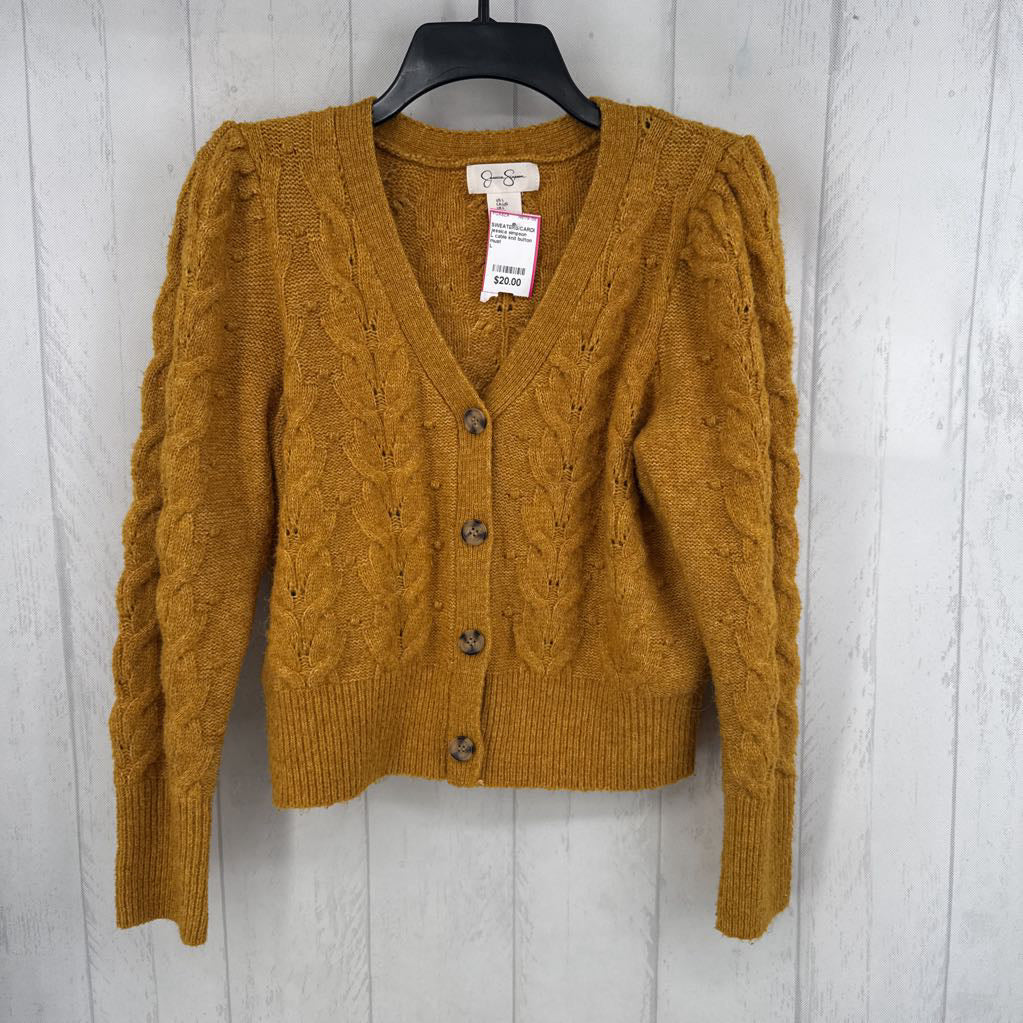 L cable knit button down cardi