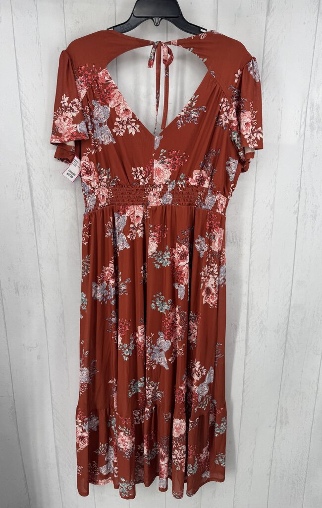 L flo print v-neck s/s hi-lo dress