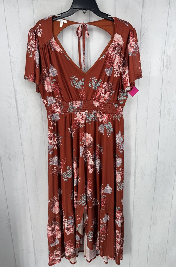 L flo print v-neck s/s hi-lo dress