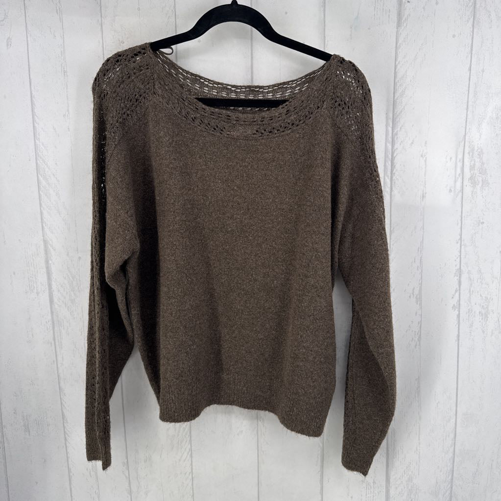 S crochet detail round neck sweater
