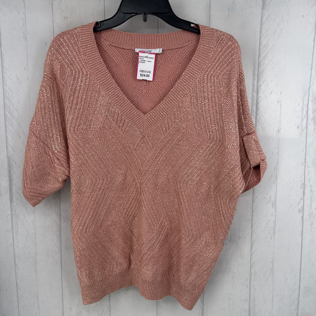 L metallic v-neck s/s sweater