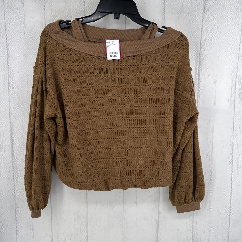 S crochet cold shoulder bubble hem l/s top