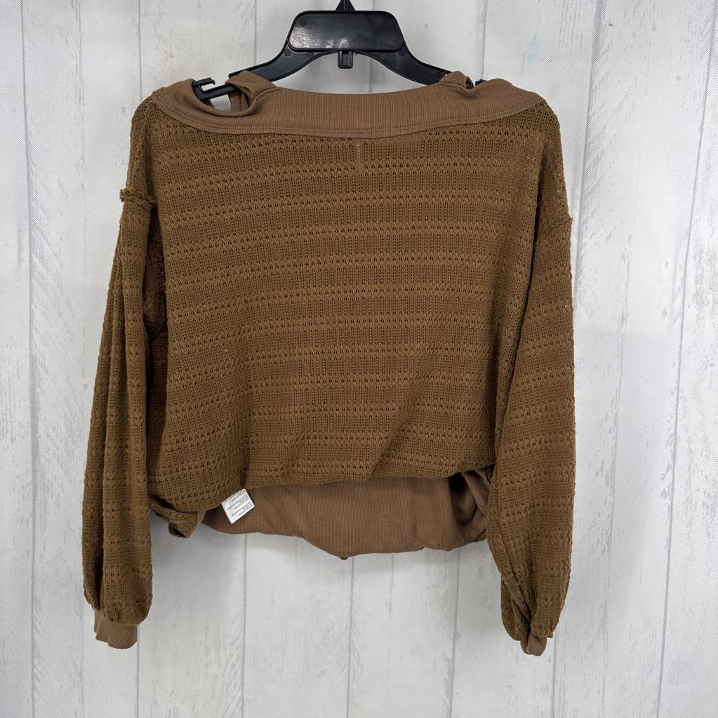 S crochet cold shoulder bubble hem l/s top