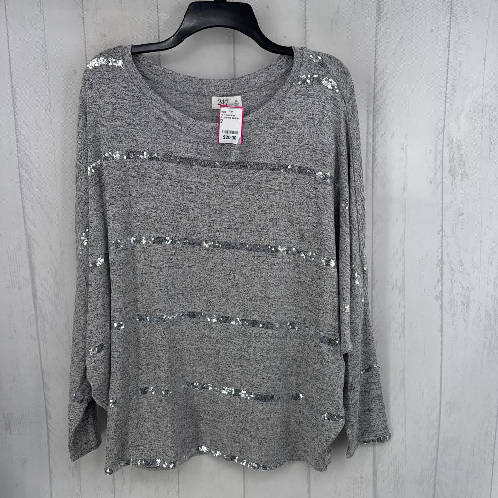 XL marled sequin dolman slv top