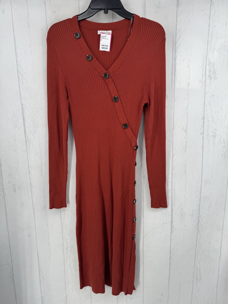 XL ribbed button detail l/s dress