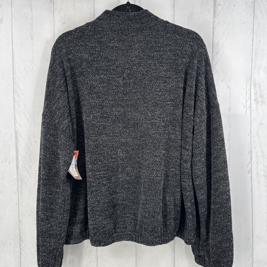 3X animal print detail quarter zip l/s pullover