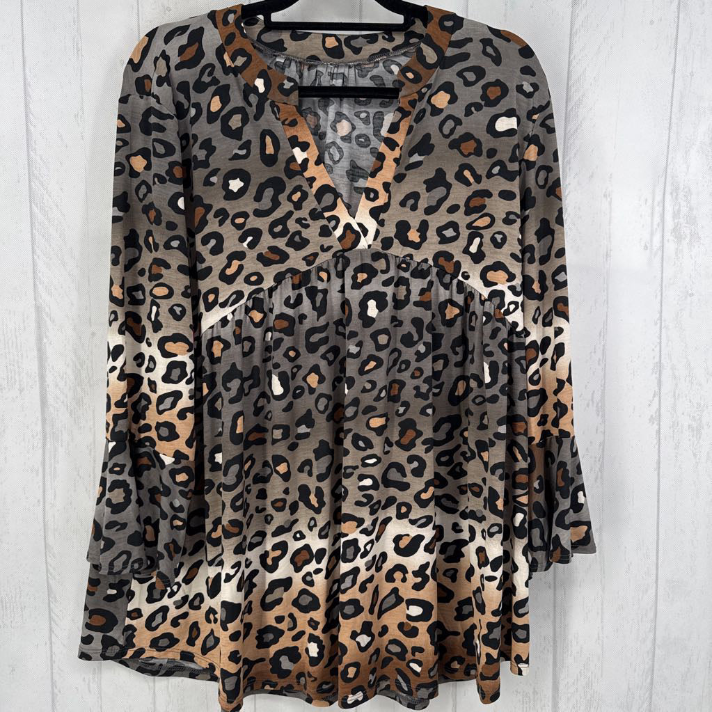 2X/3X animal print split neck flutter slv babydoll top
