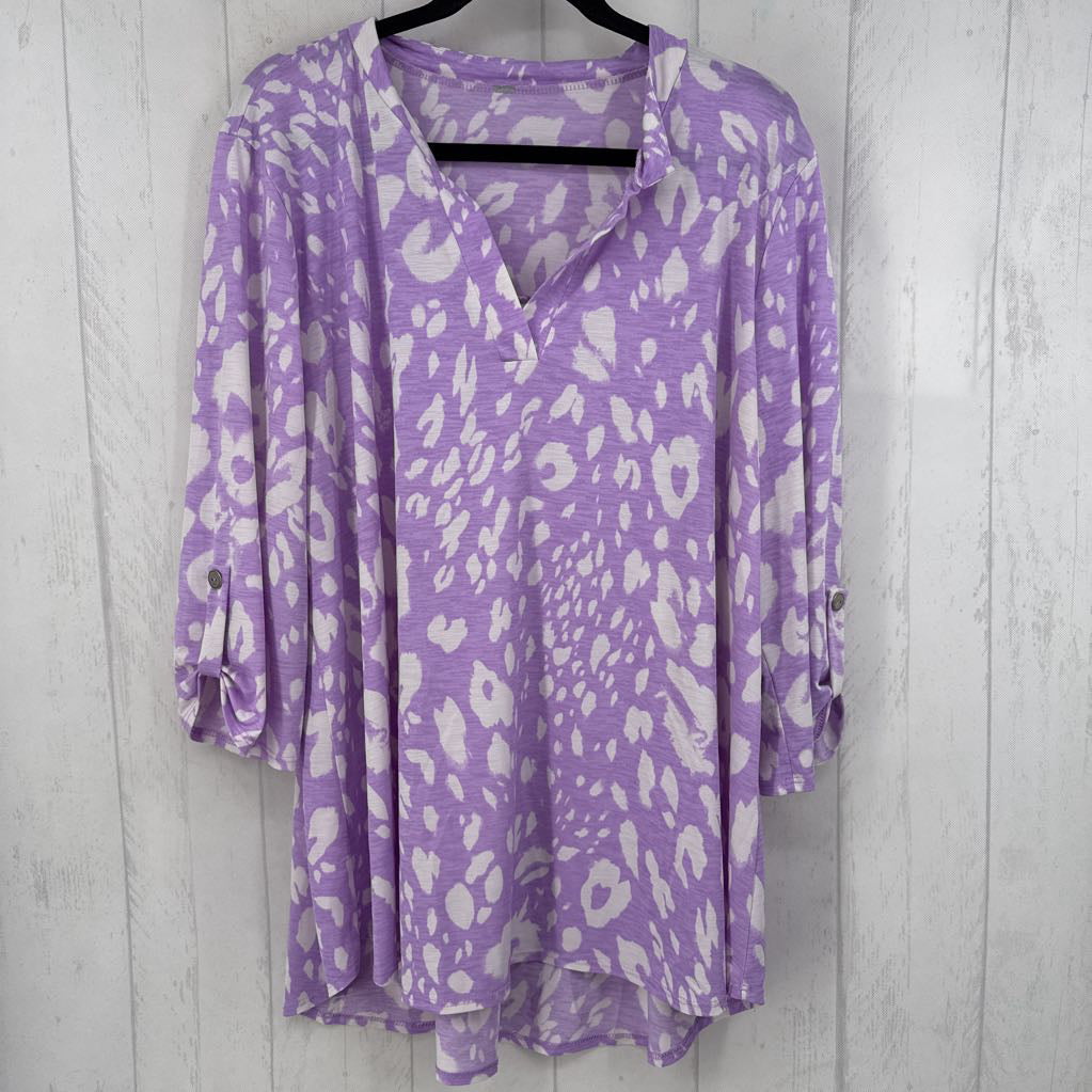 2X/3X animal print split neck 3/4 slv tunic
