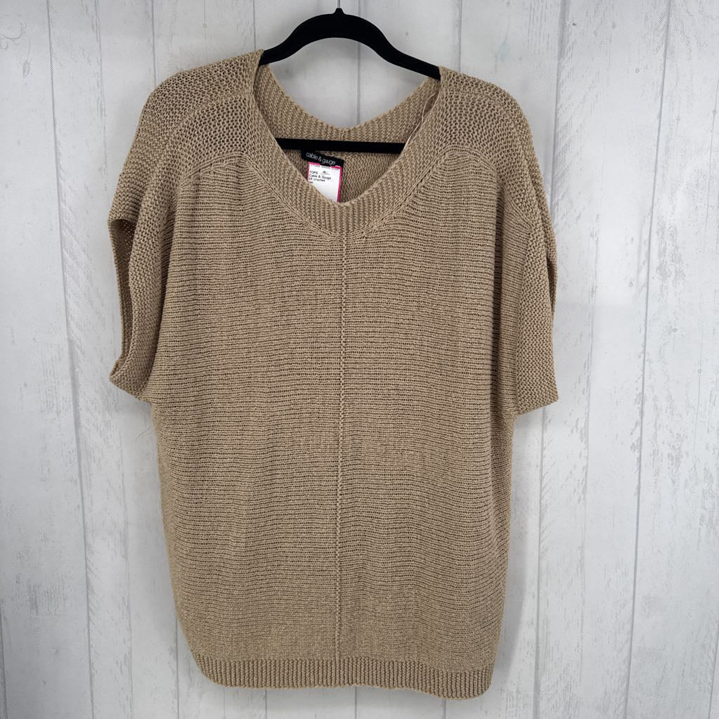 2X crochet boatneck cap slv top