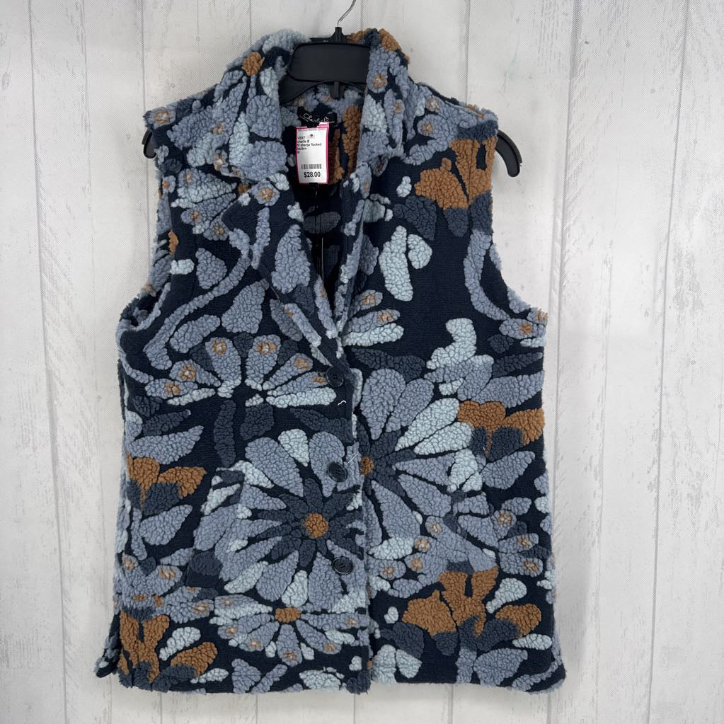 M sherpa flocked floral vest