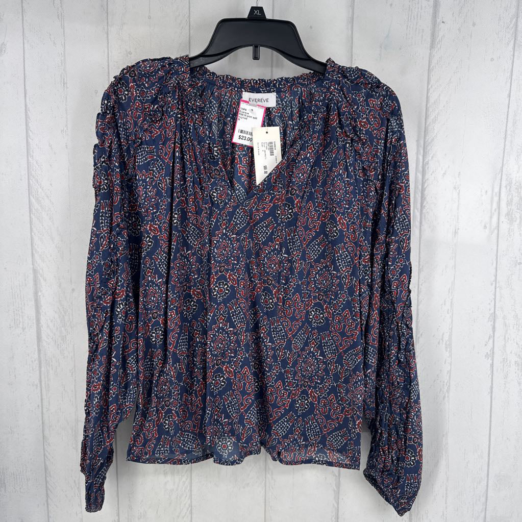 R88 M print split neck l/s top