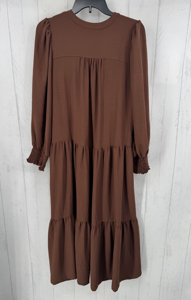S split neck tiered 3/4 slv dress