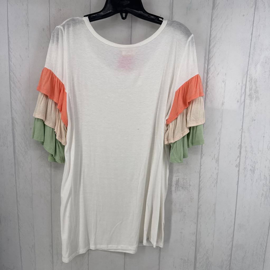 XL colorful ruffled slv tee s/s